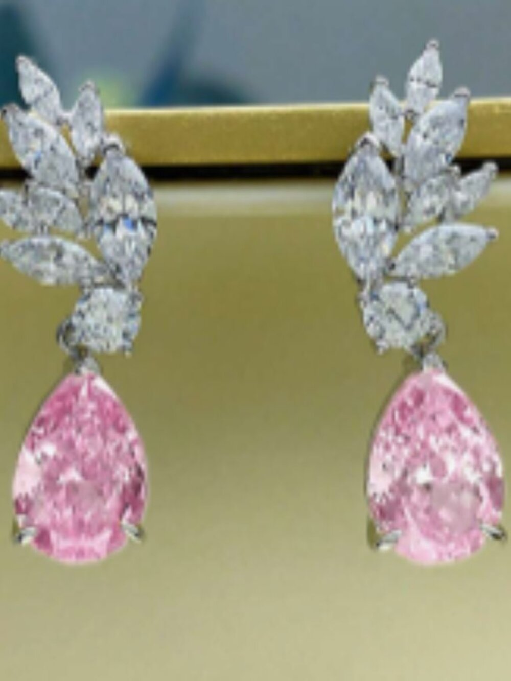 Light Blush Pink Crystal Teardrop Statement Drop Earrings Silver Tone